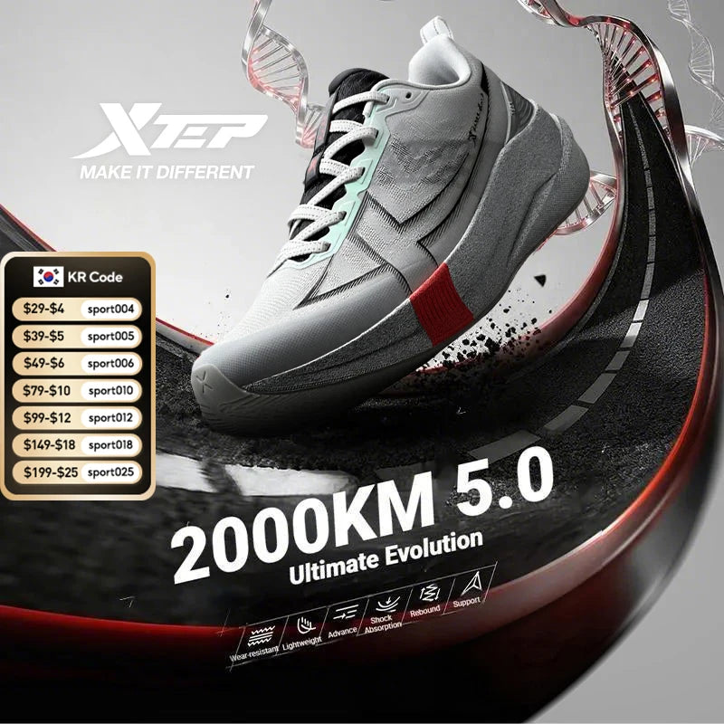 XTEP 2000km 5.0 Running Shoes Soft Universal Sneakers Cushion Durable Jogging Wear-Resistant Lightweight Shoes