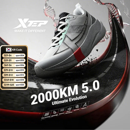XTEP 2000km 5.0 Running Shoes Soft Universal Sneakers Cushion Durable Jogging Wear-Resistant Lightweight Shoes